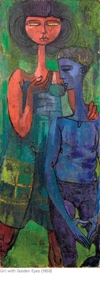 A painting of two people standing next to each other.