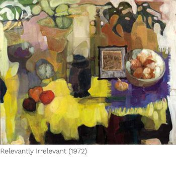 A painting of a table with fruit and a clock.