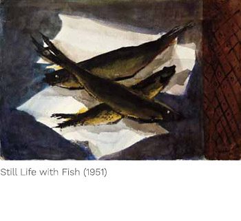 A painting of three fish on paper