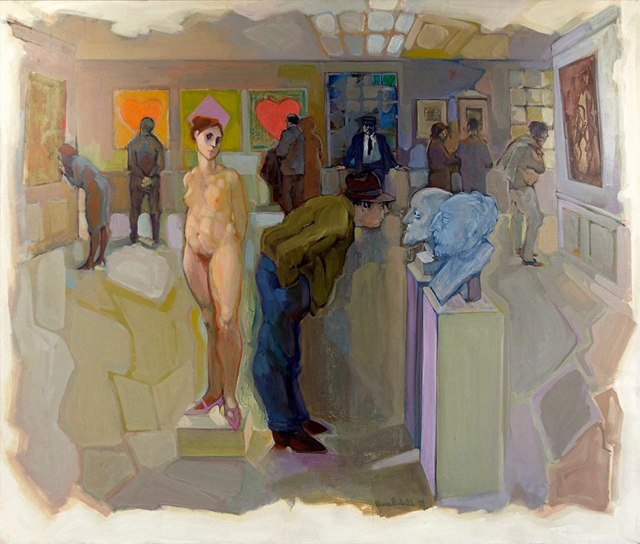 A painting of people in an art gallery