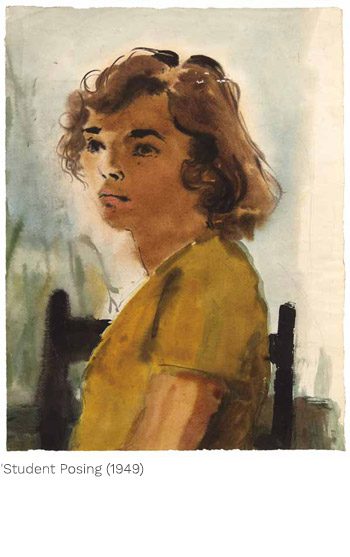 A painting of a young man in yellow shirt.